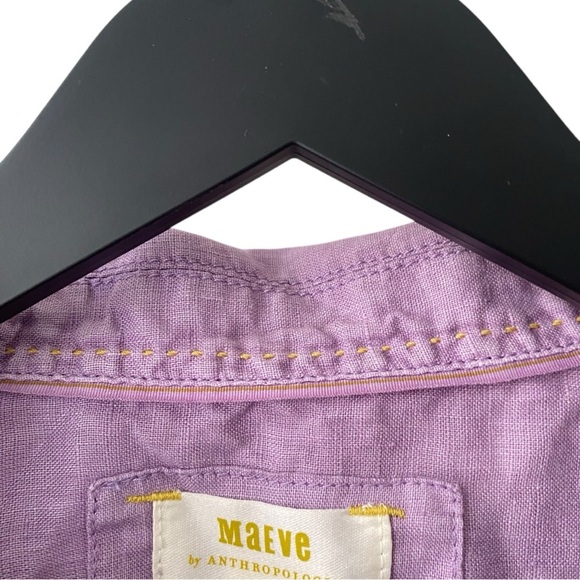 Anthropologie Maeve LILAC Linen Buttondown Ruched Sleeve Blouse I Size: XS - Picture 7 of 13